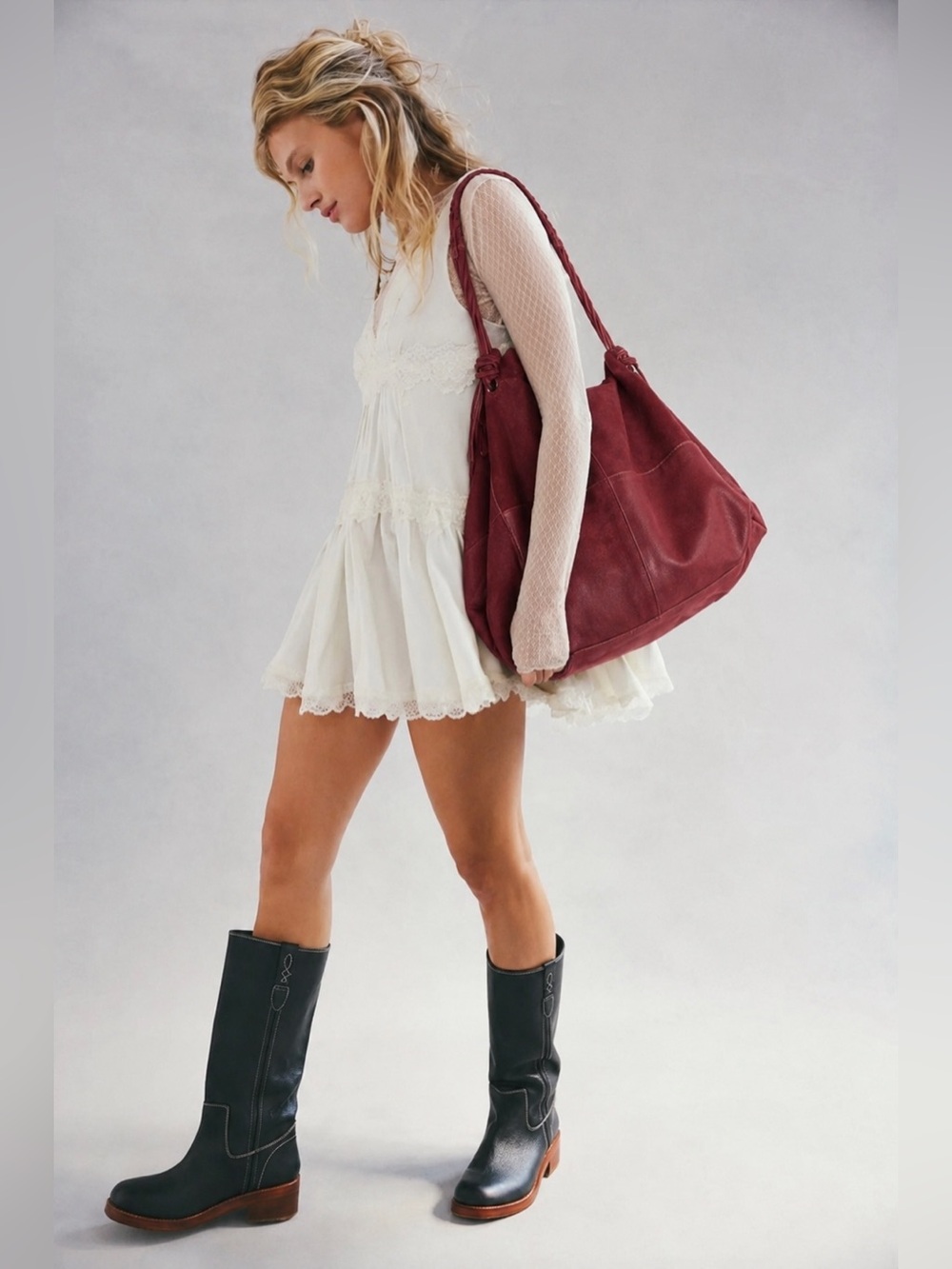NWT Free People + Sundown Wilds Suede Nubuck Burgundy Bag